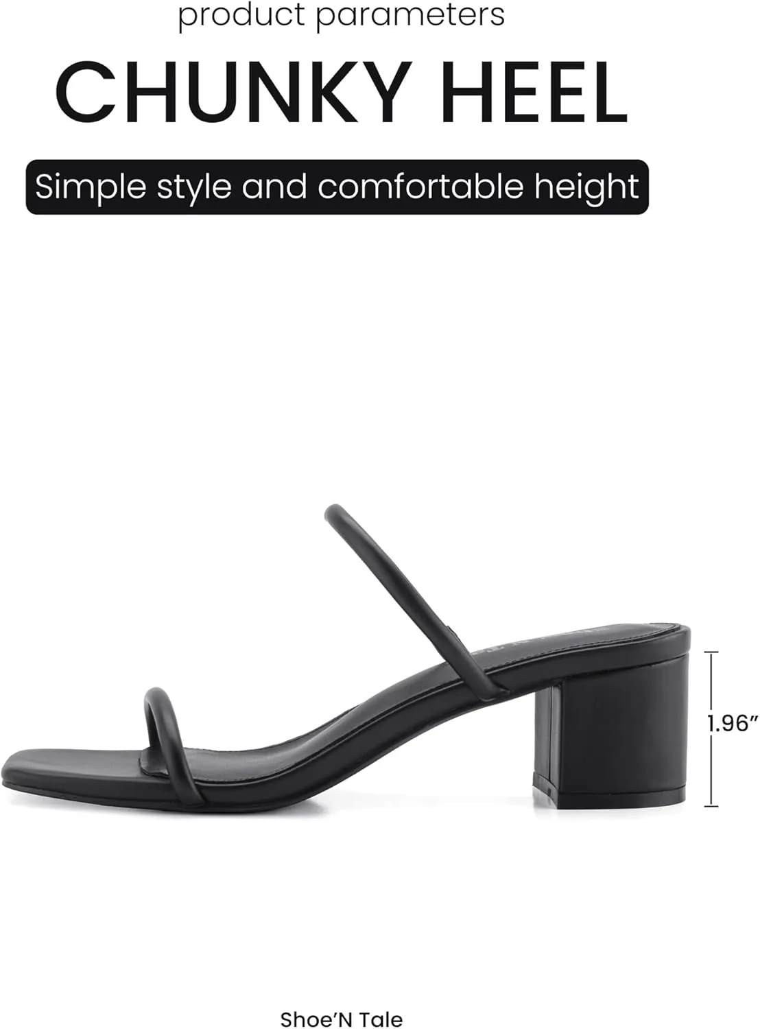 Shoe'N Tale Strappy Heels for Women Square Open Toe Two Strap Low Block Heel Slip on Dressy Sandals Shoes