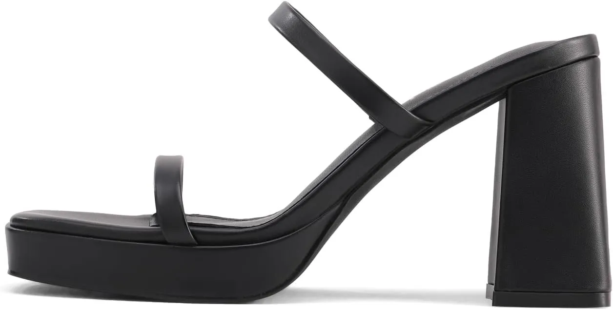 Shoe'N Tale Women's Strappy Pearl Heels Chunky Heels Block Platform Heeled Sandals Square Toe Slip On Comfortable Fashion Dress Shoes