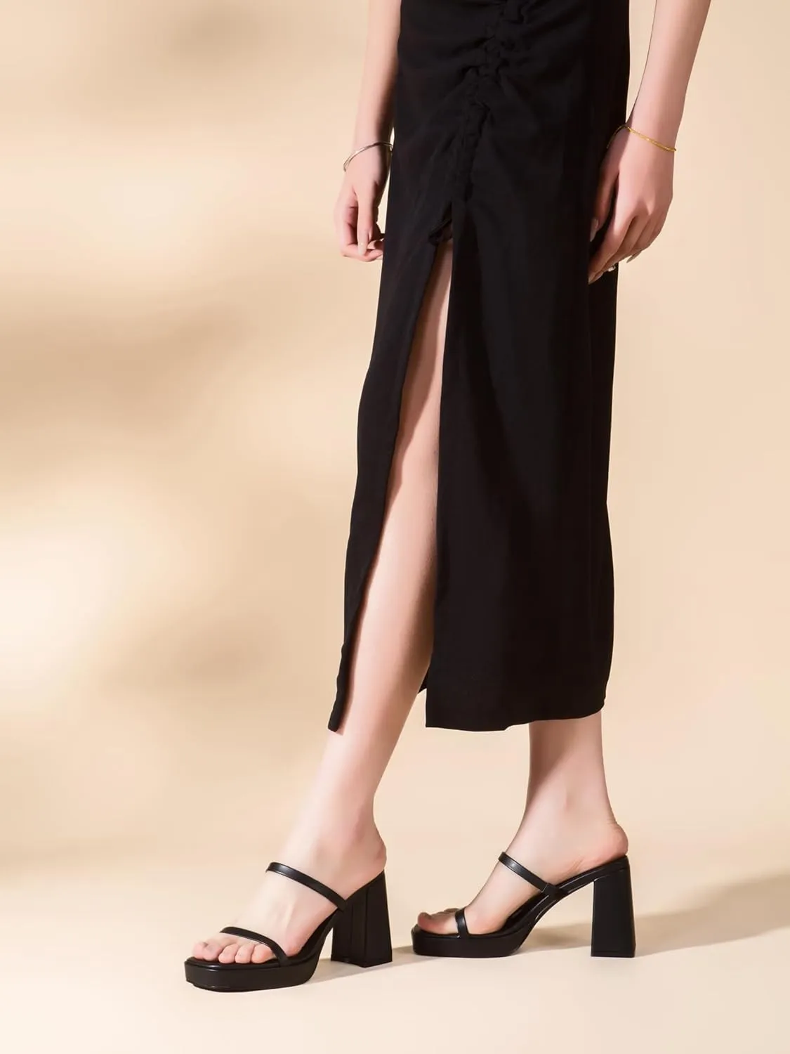 Shoe'N Tale Women's Strappy Pearl Heels Chunky Heels Block Platform Heeled Sandals Square Toe Slip On Comfortable Fashion Dress Shoes