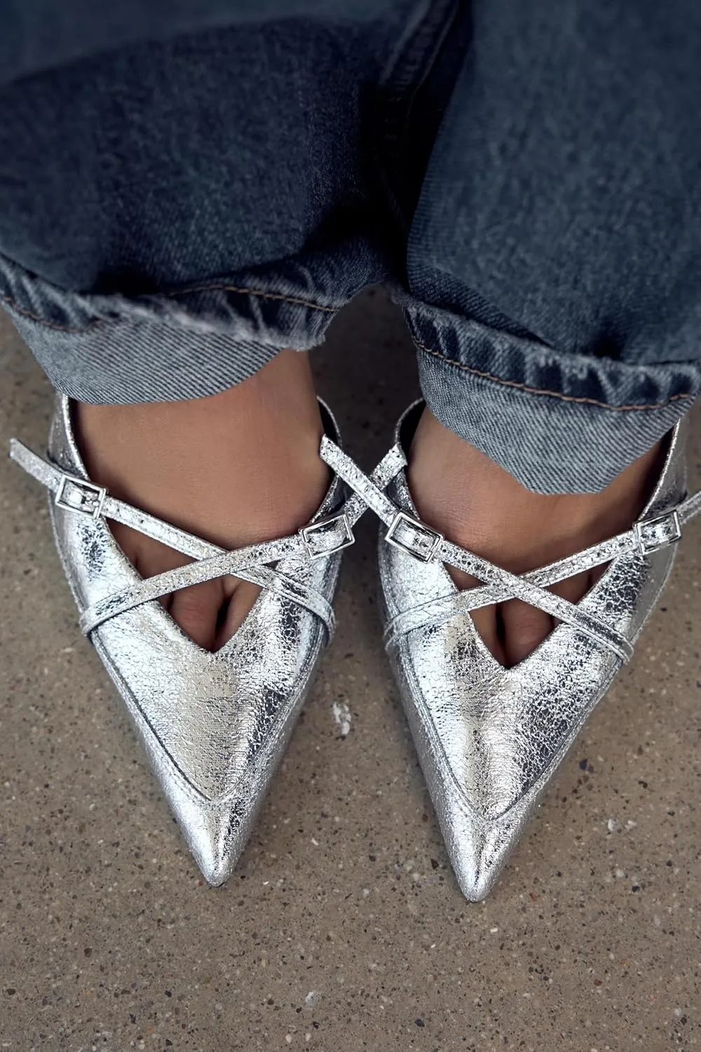 Slingback Heels for Women Closed Pointed Toe Kitten Dress Pumps with Buckle Straps Stiletto Work High Heels Denim Heeled Sandal