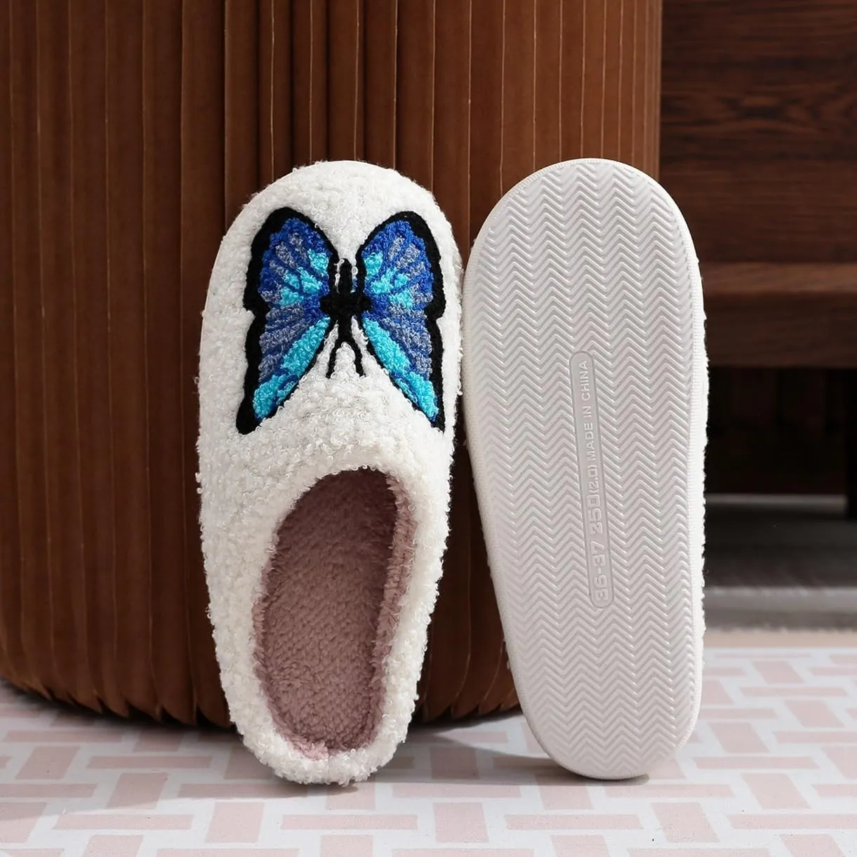 Slippers for Womens Mens Cut Retro Plush Soft Memory Foam House Shoes