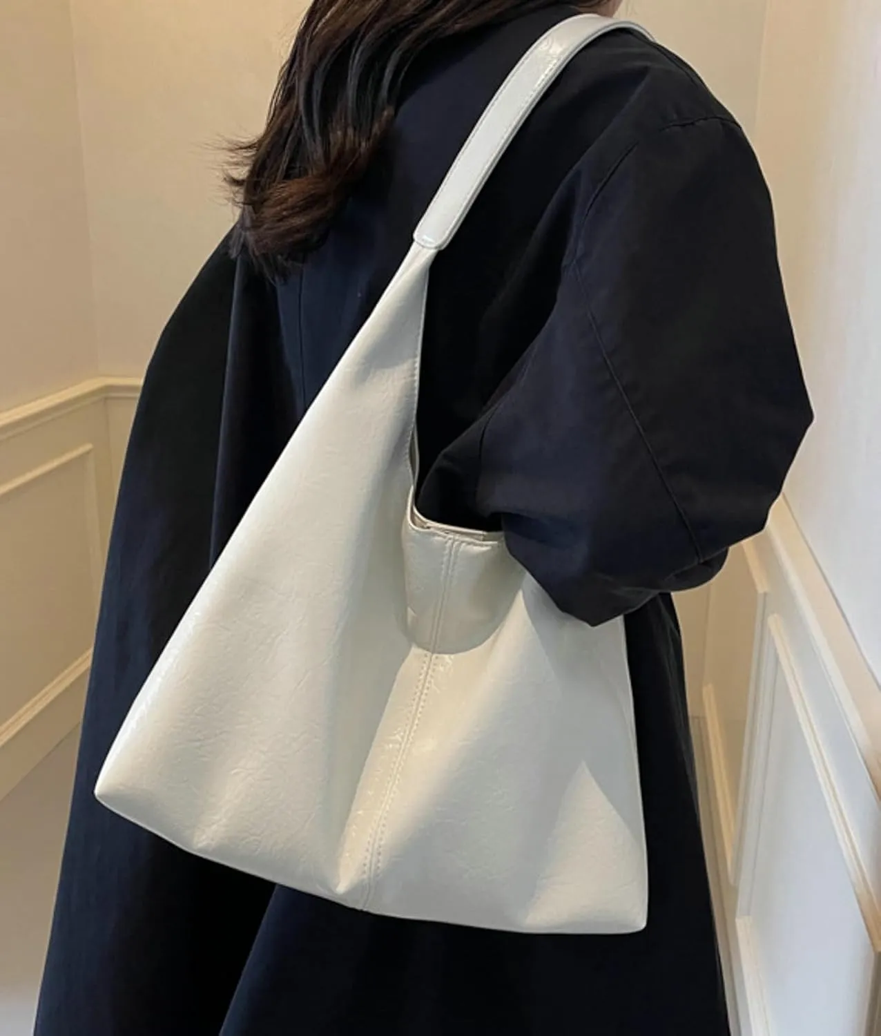 Slouchy Bags Women Commuter PU Leather Tote Bag 2025 Soft Shine Shoulder Bag with Zip Pouch Versatile Purse