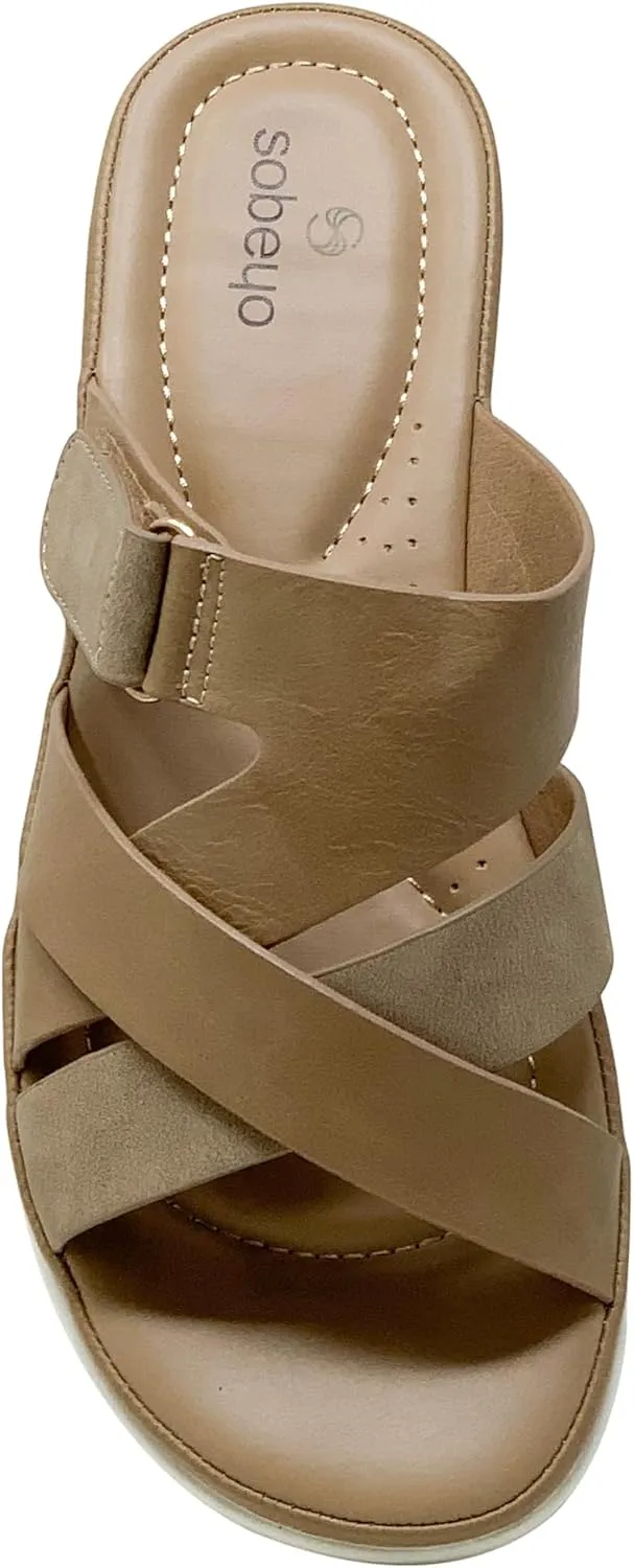 SOBEYO Women's Buckled Strappy Platform Sandals Accent Open Toe Comfort Slides