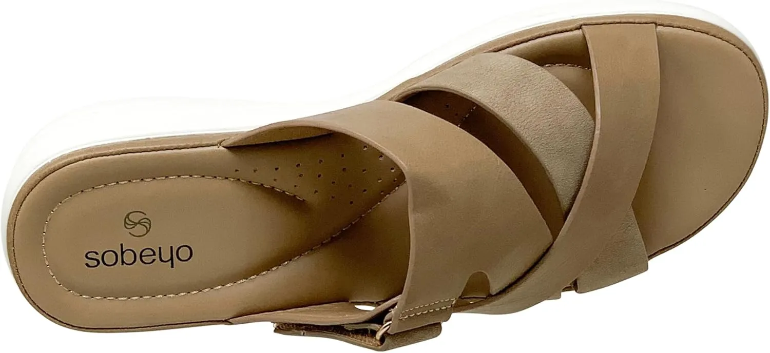 SOBEYO Women's Buckled Strappy Platform Sandals Accent Open Toe Comfort Slides