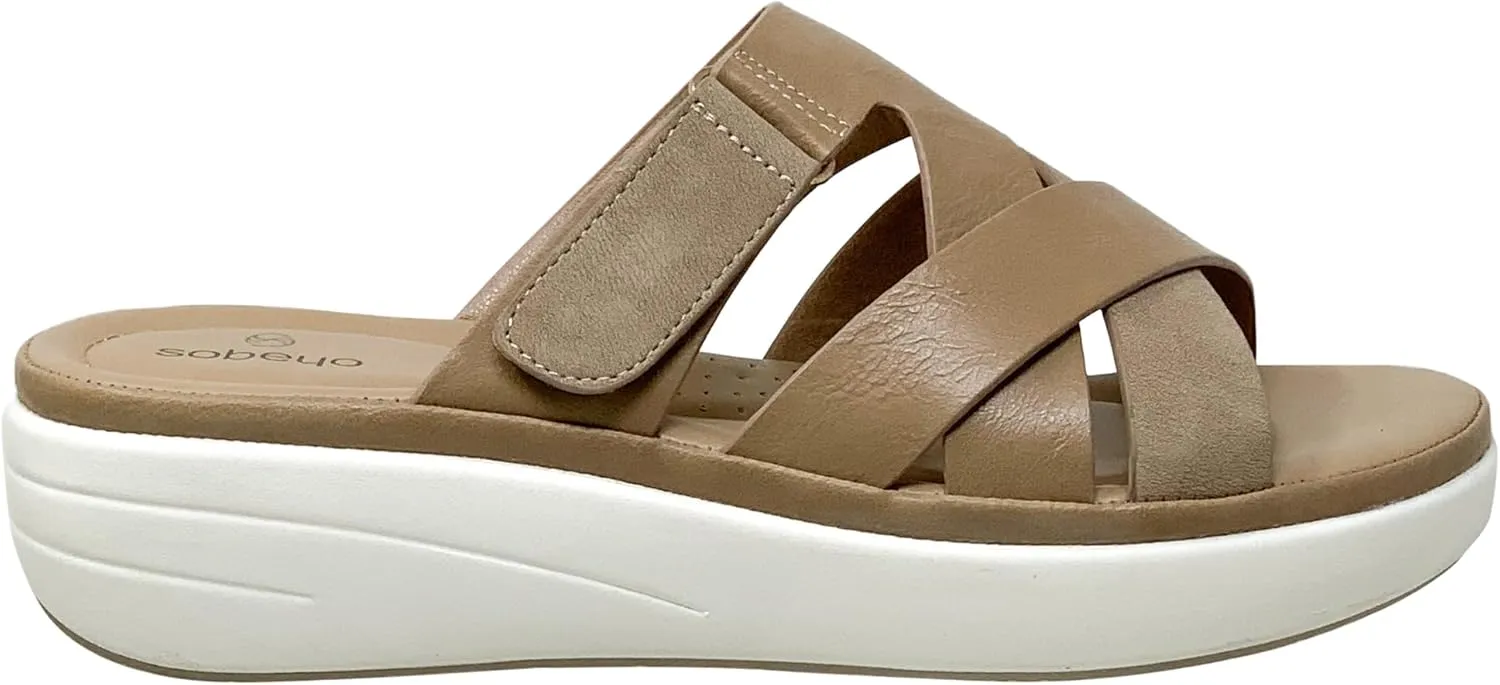 SOBEYO Women's Buckled Strappy Platform Sandals Accent Open Toe Comfort Slides