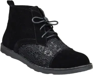 SOBEYO Women's Flat Booties Embroidered Flower Lace Up Oxford