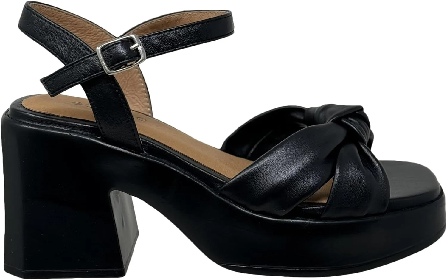 SOBEYO Women's Genuine Leather Criss-Cross Sandals Bell-Shape Block Heels Ankle Strap Buckled