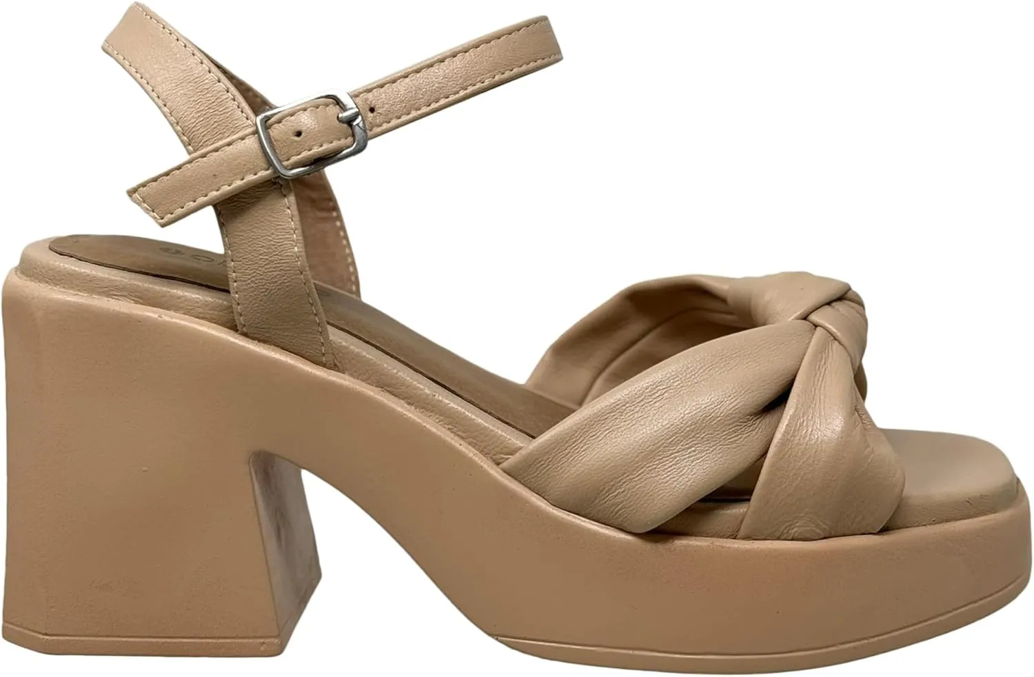 SOBEYO Women's Genuine Leather Criss-Cross Sandals Bell-Shape Block Heels Ankle Strap Buckled