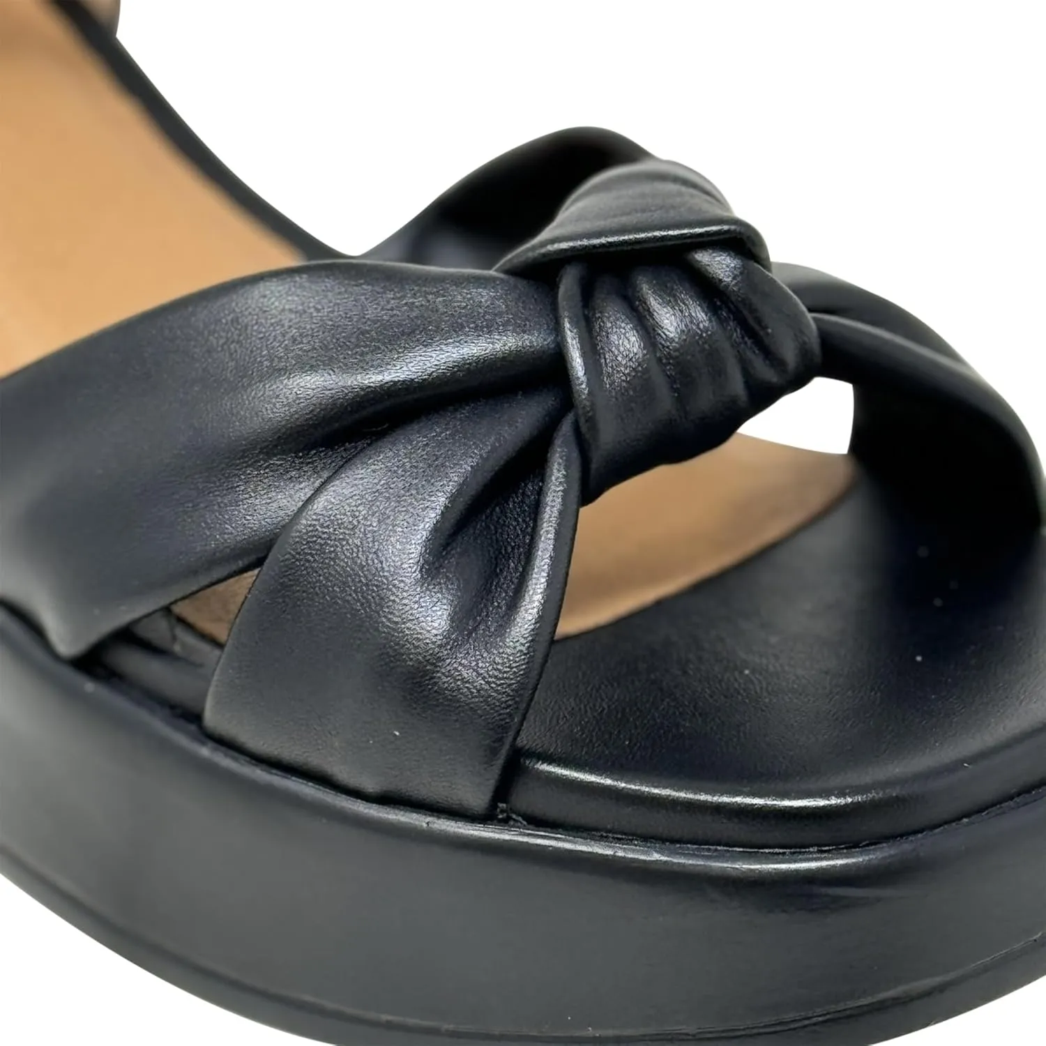 SOBEYO Women's Genuine Leather Criss-Cross Sandals Bell-Shape Block Heels Ankle Strap Buckled