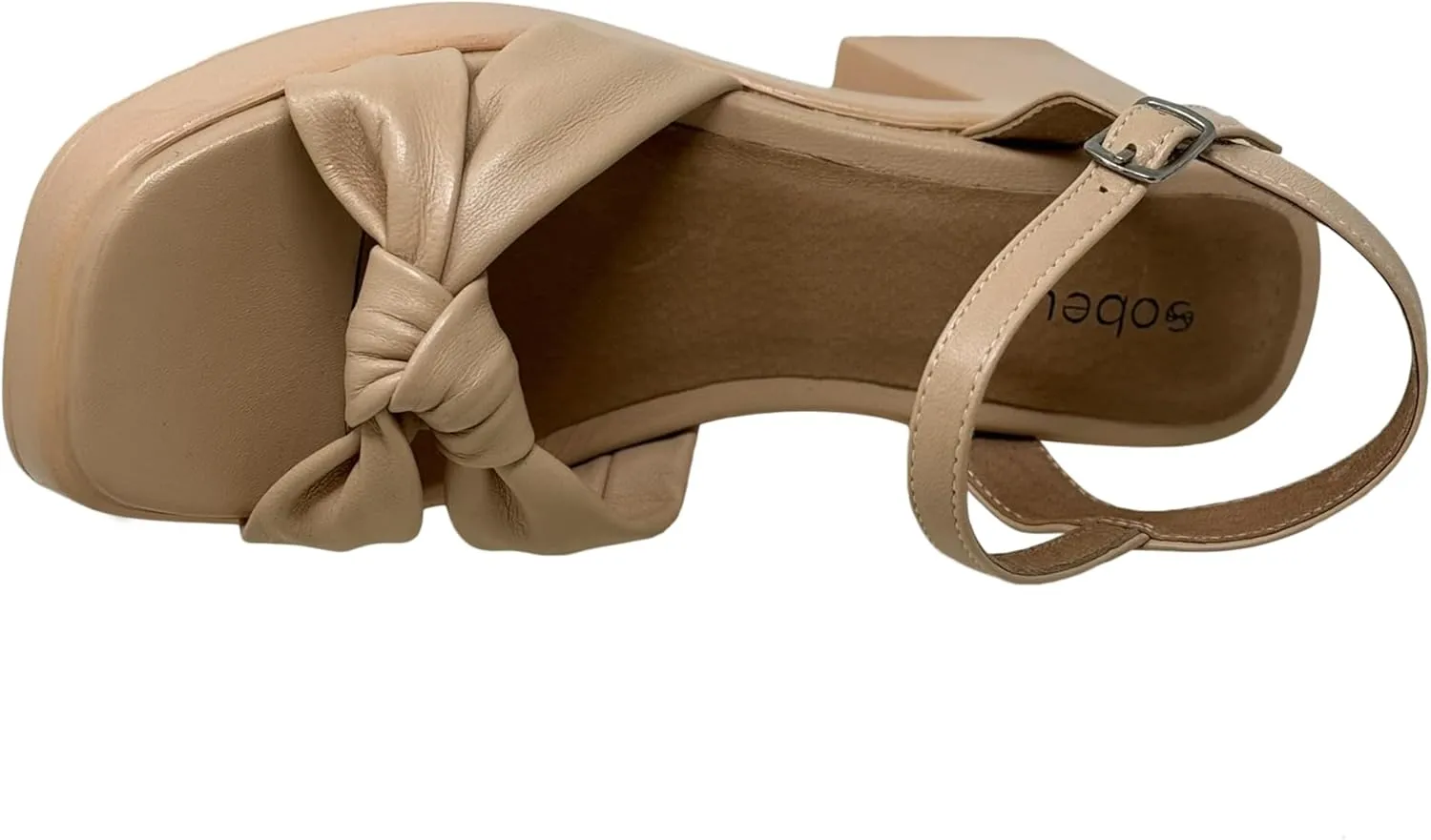 SOBEYO Women's Genuine Leather Criss-Cross Sandals Bell-Shape Block Heels Ankle Strap Buckled