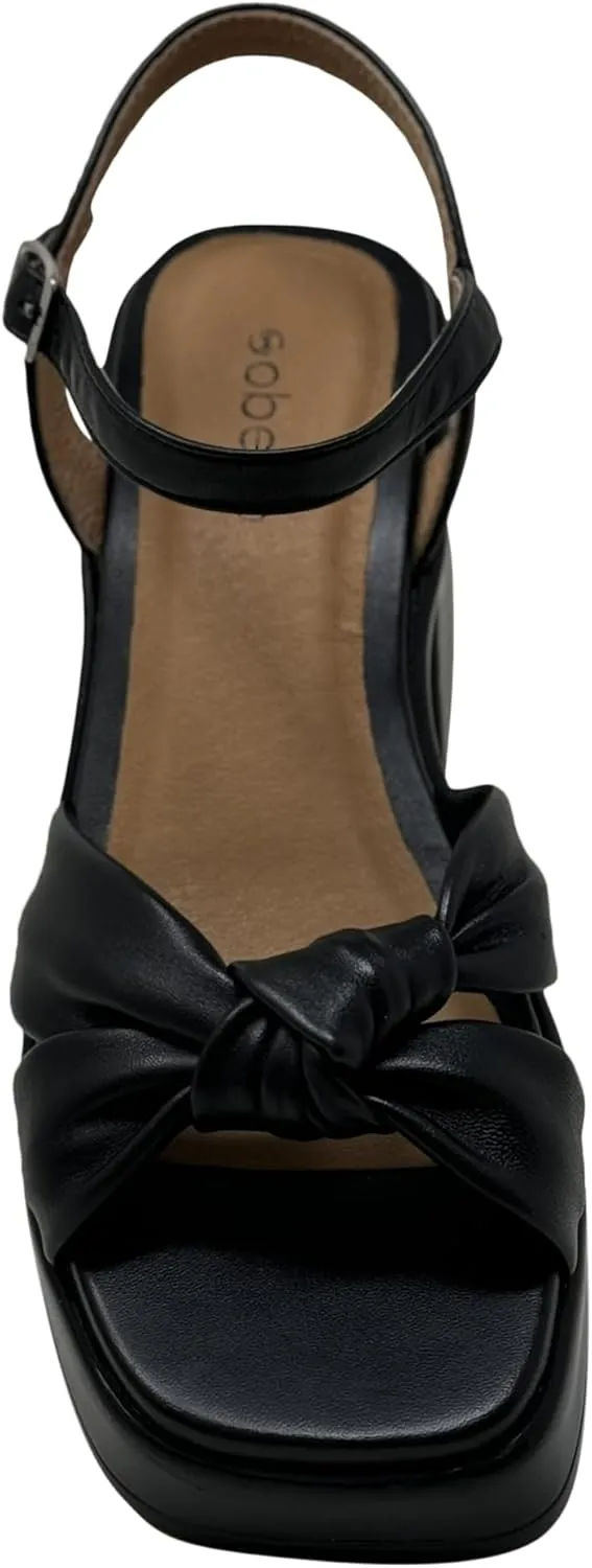 SOBEYO Women's Genuine Leather Criss-Cross Sandals Bell-Shape Block Heels Ankle Strap Buckled