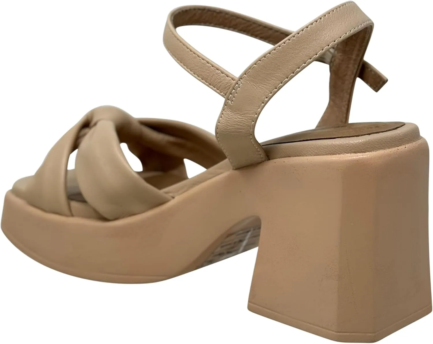 SOBEYO Women's Genuine Leather Criss-Cross Sandals Bell-Shape Block Heels Ankle Strap Buckled