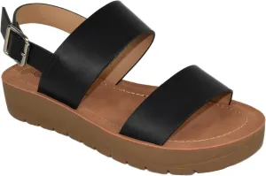 Soda Shoes Women Sandals Ankle Strap Buckled Flatform Wedge Flat Heel Remus-S Black 7.5