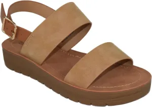 Soda Shoes Women Sandals Ankle Strap Buckled Flatform Wedge Flat Heel Remus-S Camel Beige Tan 8.5