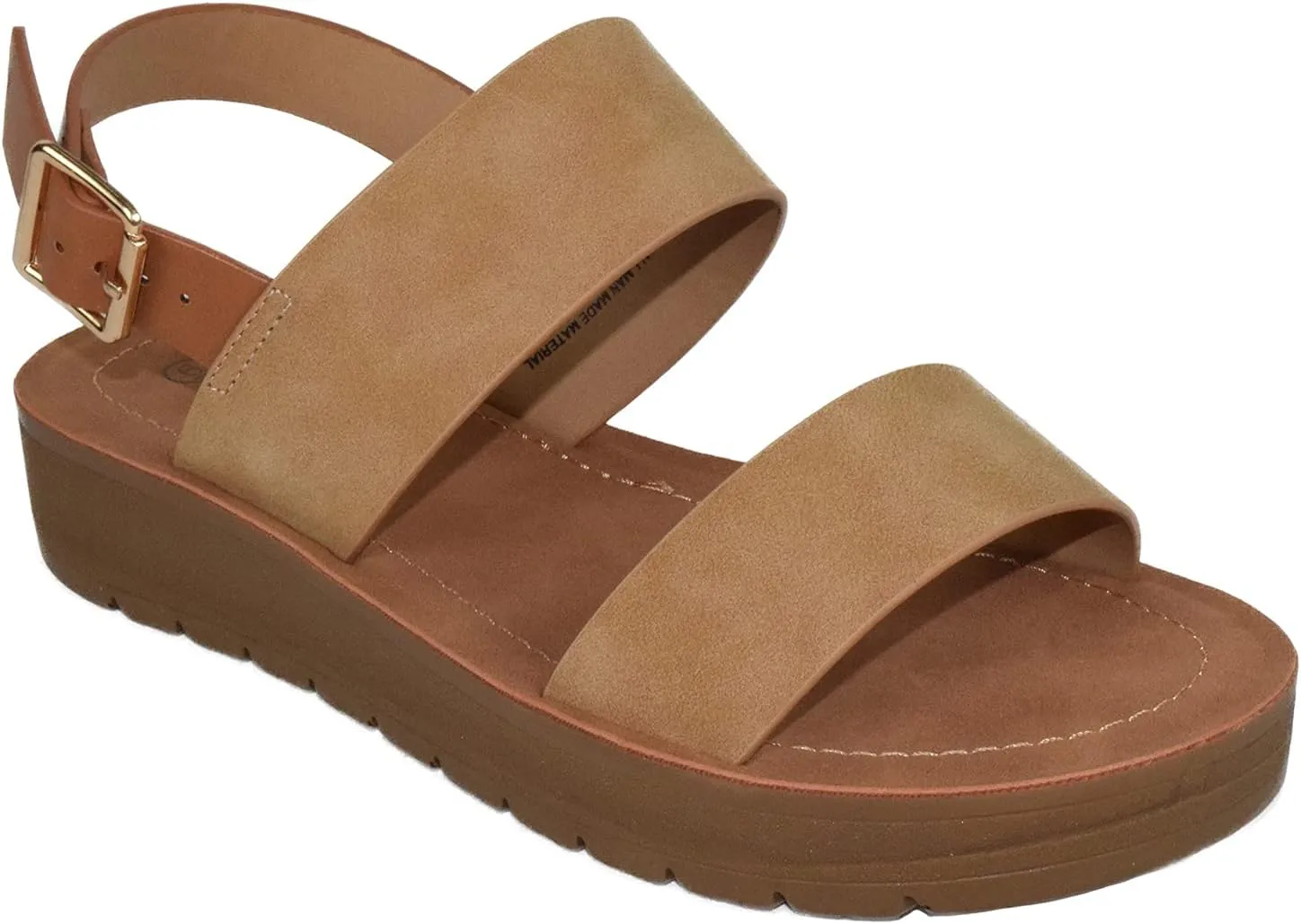 Soda Shoes Women Sandals Ankle Strap Buckled Flatform Wedge Flat Heel Remus-S Camel Beige Tan 8.5