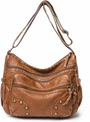 Soft Leather Handbag for Women Multi-Pocket Crossbody Bag Waterproof Shoulder Bag Ladies Casual Messenger Bags