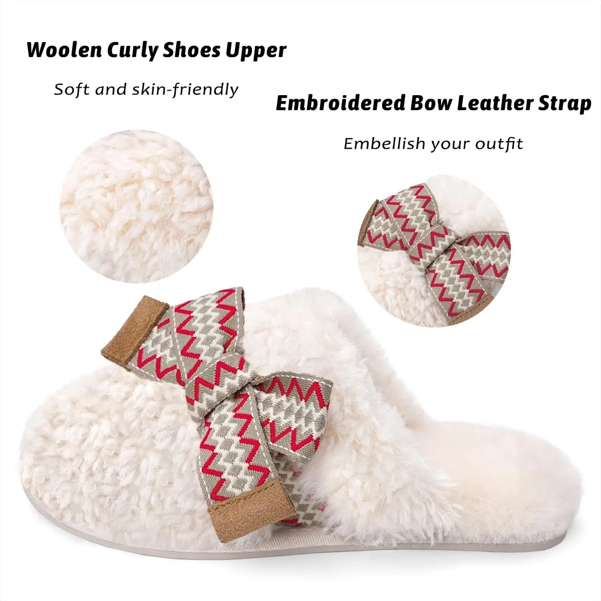 SOULROSE Womens Maxi Curly Sister Slides Fuzzy Slippers Women with Cute Bow Wool Memory Foam House Slippers Cozy Indoor Outdoor Cloud shoes Gifts