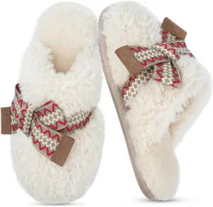 SOULROSE Womens Maxi Curly Sister Slides Fuzzy Slippers Women with Cute Bow Wool Memory Foam House Slippers Cozy Indoor Outdoor Cloud shoes Gifts