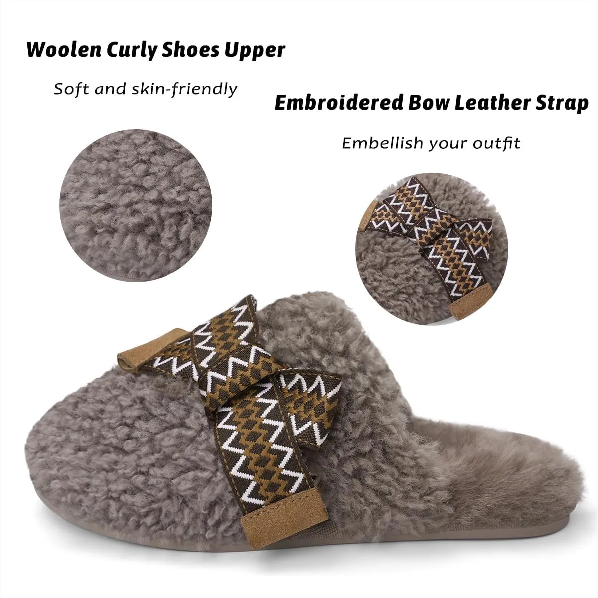 SOULROSE Womens Maxi Curly Sister Slides Fuzzy Slippers Women with Cute Bow Wool Memory Foam House Slippers Cozy Indoor Outdoor Cloud shoes Gifts