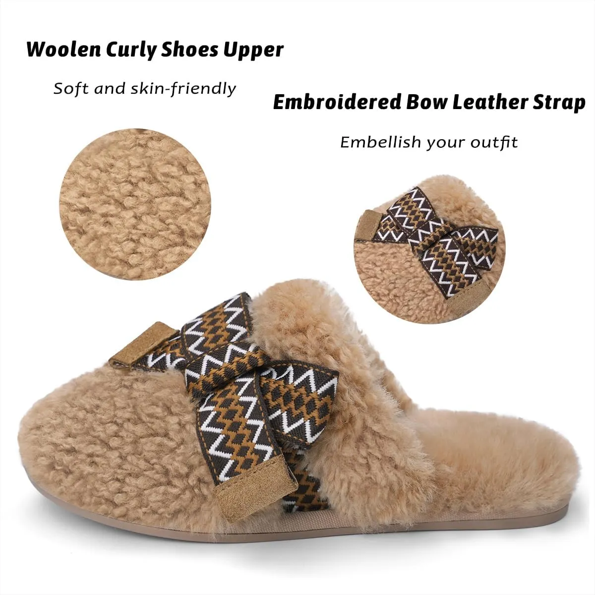 SOULROSE Womens Maxi Curly Sister Slides Fuzzy Slippers Women with Cute Bow Wool Memory Foam House Slippers Cozy Indoor Outdoor Cloud shoes Gifts