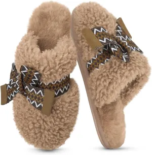 SOULROSE Womens Maxi Curly Sister Slides Fuzzy Slippers Women with Cute Bow Wool Memory Foam House Slippers Cozy Indoor Outdoor Cloud shoes Gifts
