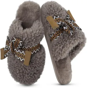 SOULROSE Womens Maxi Curly Sister Slides Fuzzy Slippers Women with Cute Bow Wool Memory Foam House Slippers Cozy Indoor Outdoor Cloud shoes Gifts