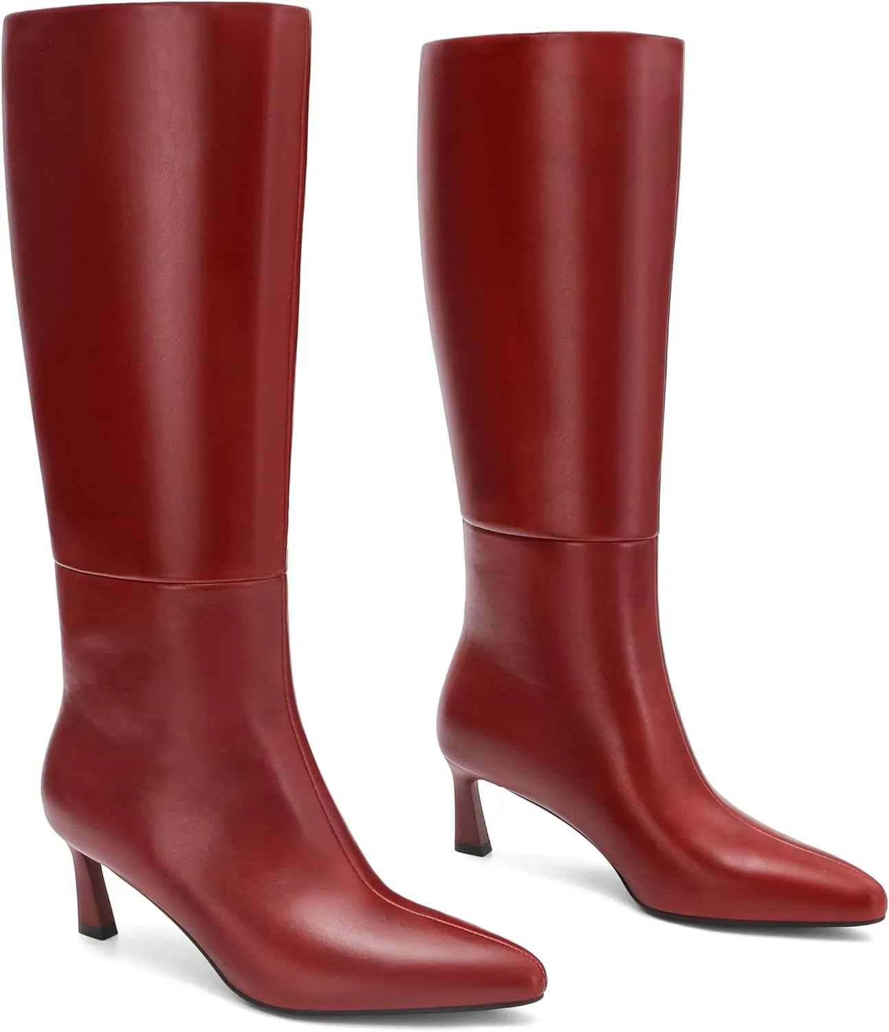 SOVANYOU Kitten Heel Knee High Boots for Women Pointed Toe Tall Boots Wide Calf Boots with Pull-on Style