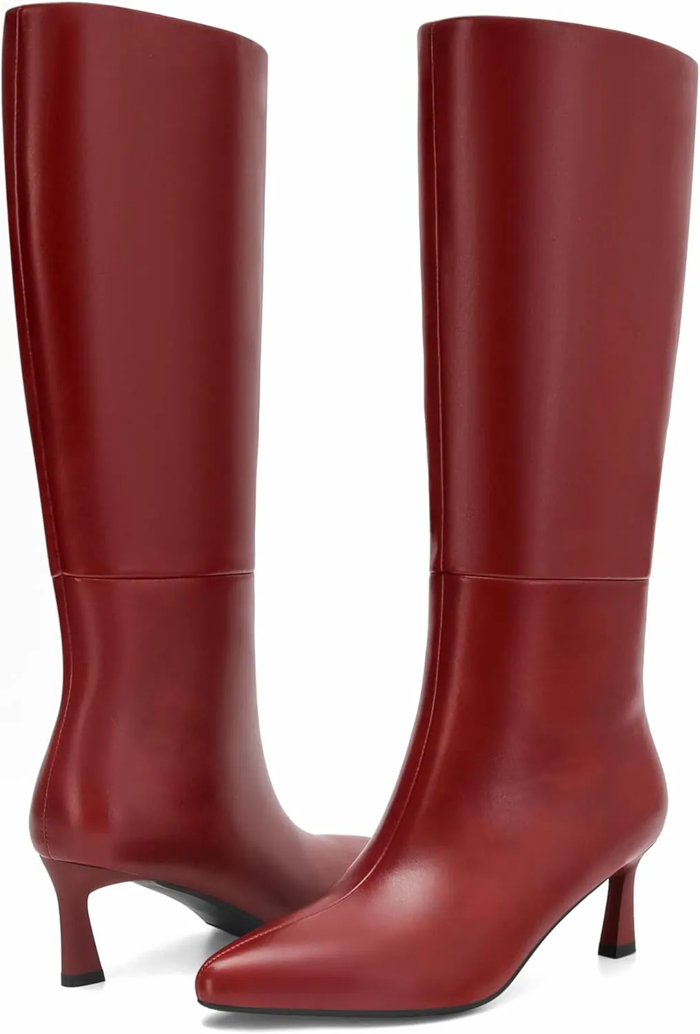 SOVANYOU Kitten Heel Knee High Boots for Women Pointed Toe Tall Boots Wide Calf Boots with Pull-on Style