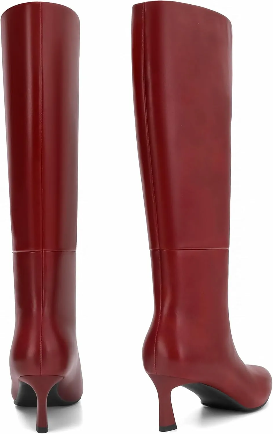 SOVANYOU Kitten Heel Knee High Boots for Women Pointed Toe Tall Boots Wide Calf Boots with Pull-on Style