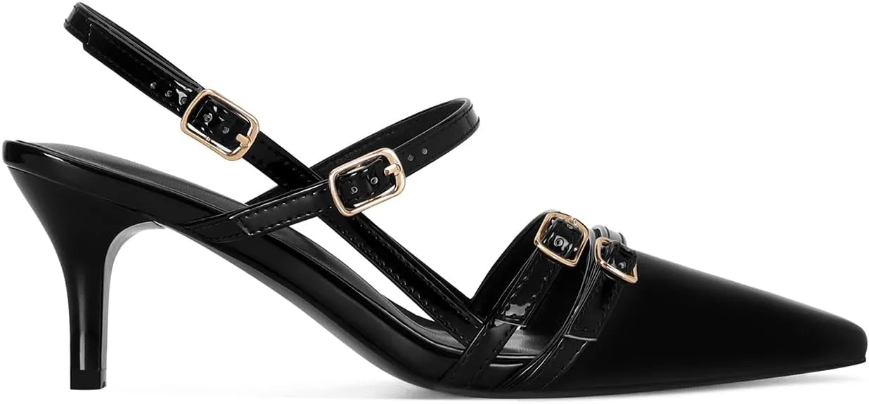 SOVANYOU Kitten Heels for Women Pointed Toe Stiletto Slingback Heels with Buckle Strap Pumps Dress Shoes