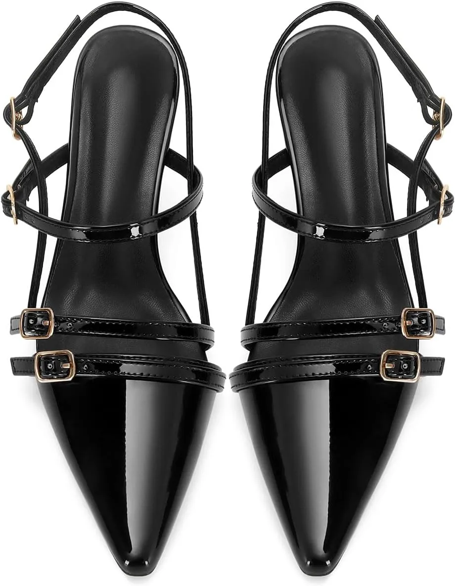 SOVANYOU Kitten Heels for Women Pointed Toe Stiletto Slingback Heels with Buckle Strap Pumps Dress Shoes