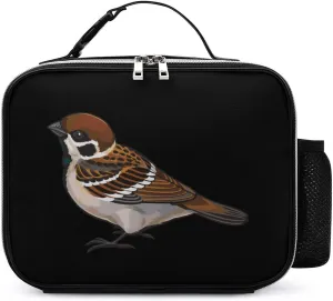 Sparrow Bird Reusable Leather Lunch Box Portable Cooler Meal Tote Bag with Detachable Buckled Handle for Office Work Picnic