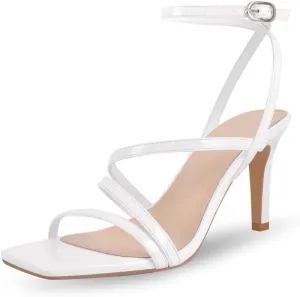 Strappy Heels for Women High Heels Ankle Heeled Square Open Toe Comfortable Sandals Strap Dress Shoes for Party Wedding