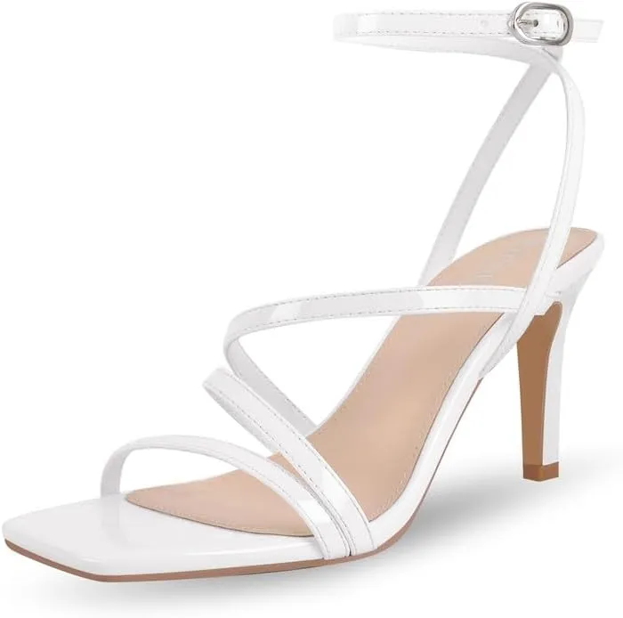 Strappy Heels for Women High Heels Ankle Heeled Square Open Toe Comfortable Sandals Strap Dress Shoes for Party Wedding