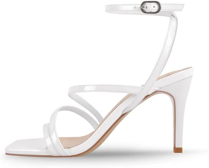 Strappy Heels for Women High Heels Ankle Heeled Square Open Toe Comfortable Sandals Strap Dress Shoes for Party Wedding