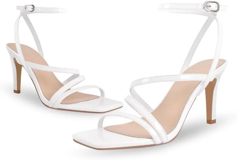 Strappy Heels for Women High Heels Ankle Heeled Square Open Toe Comfortable Sandals Strap Dress Shoes for Party Wedding
