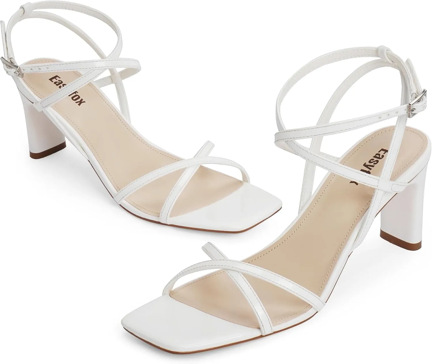 Strappy Heels for Women Square Open Toe Chunky High Heels Ankle Strap Sandals Comfort Dress Party Wedding Shoes