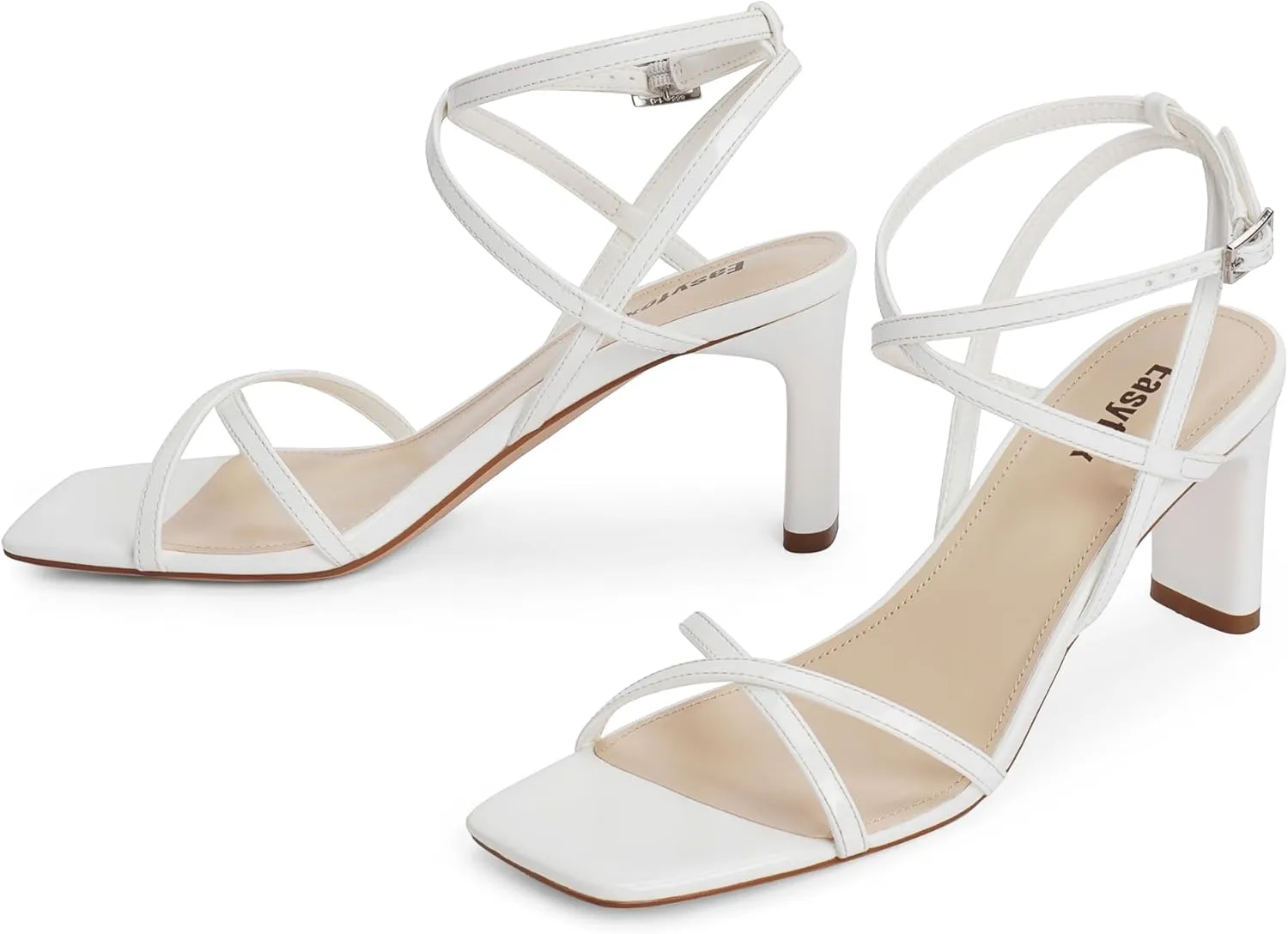 Strappy Heels for Women Square Open Toe Chunky High Heels Ankle Strap Sandals Comfort Dress Party Wedding Shoes