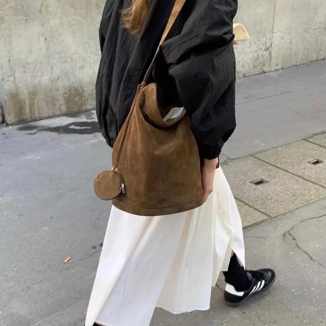 Suede Bucket Tote