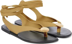 Suede Flat Sandals for Women Cute Ankle Strappy Thong Sandals Ladies Summer Dress Flip Flops with Metal Circular