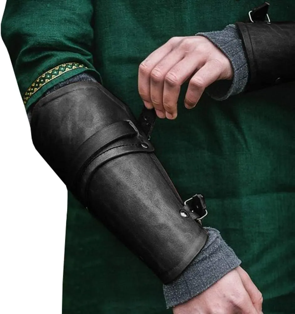 Syktkmx Gauntlet Wristband Medieval Vambrace Arm Cuff Armor Buckled Punk Gothic Faux Leather Costume Bracer