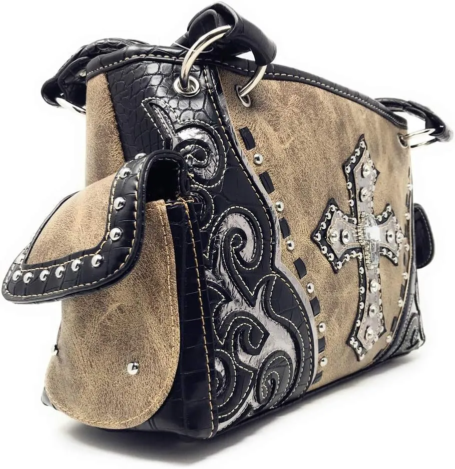 Texas West Rhinestone Cross Embroidered Western Handbag Purse in 4 colors