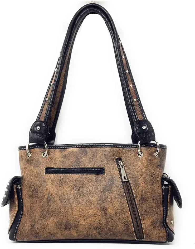 Texas West Rhinestone Cross Embroidered Western Handbag Purse in 4 colors