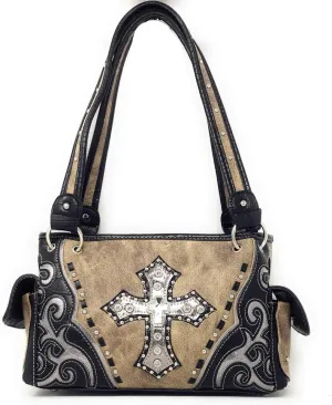 Texas West Rhinestone Cross Embroidered Western Handbag Purse in 4 colors