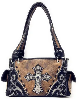 Texas West Rhinestone Cross Embroidered Western Handbag Purse in 4 colors
