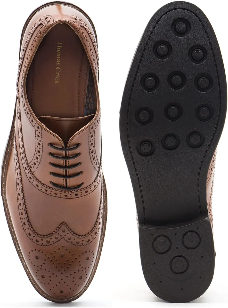 Thomas Crick Men's 'Cardew' Brogue Formal Leather Shoes, Comfortable, Durable, Stylish, Classic Premium Leather Shoes with Classy Embroidered Upper (Black, Tan)