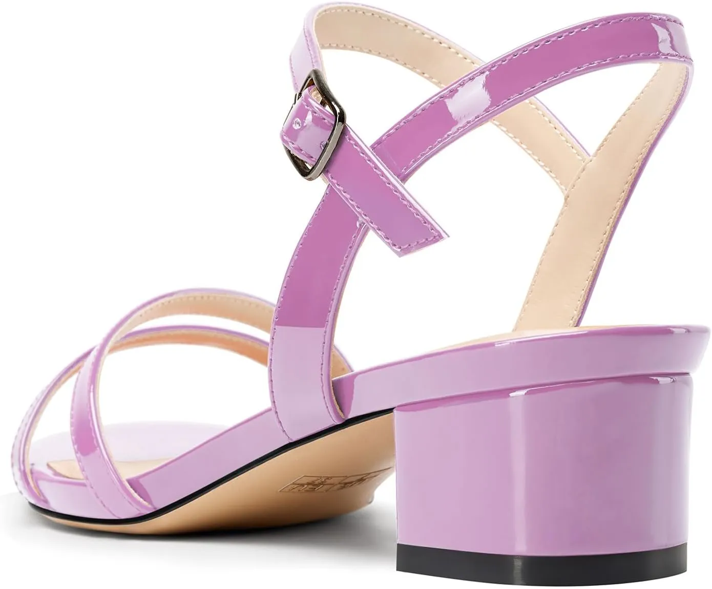 TNYNFBEB Womens Chunky Block Low Heel Open Toe Sandals strappy Ankle Strap Slingback Buckle Prom Dress Patent Leather 1.2 Inches Heels
