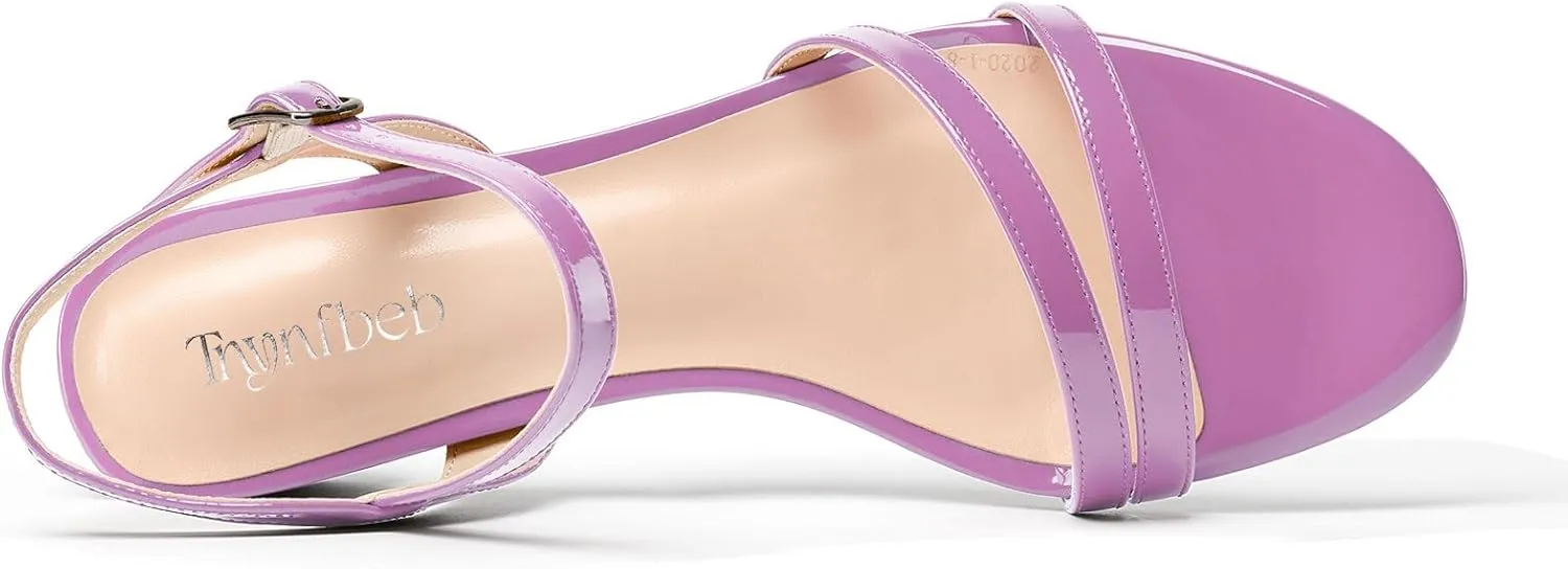 TNYNFBEB Womens Chunky Block Low Heel Open Toe Sandals strappy Ankle Strap Slingback Buckle Prom Dress Patent Leather 1.2 Inches Heels