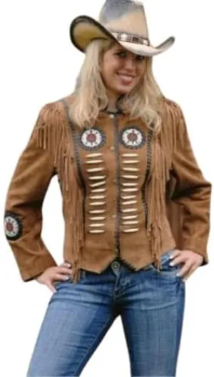 Traditional Western Cowgirl 100% Suede Leather Jacket for Women | Native American coat with Beaded & Fringed