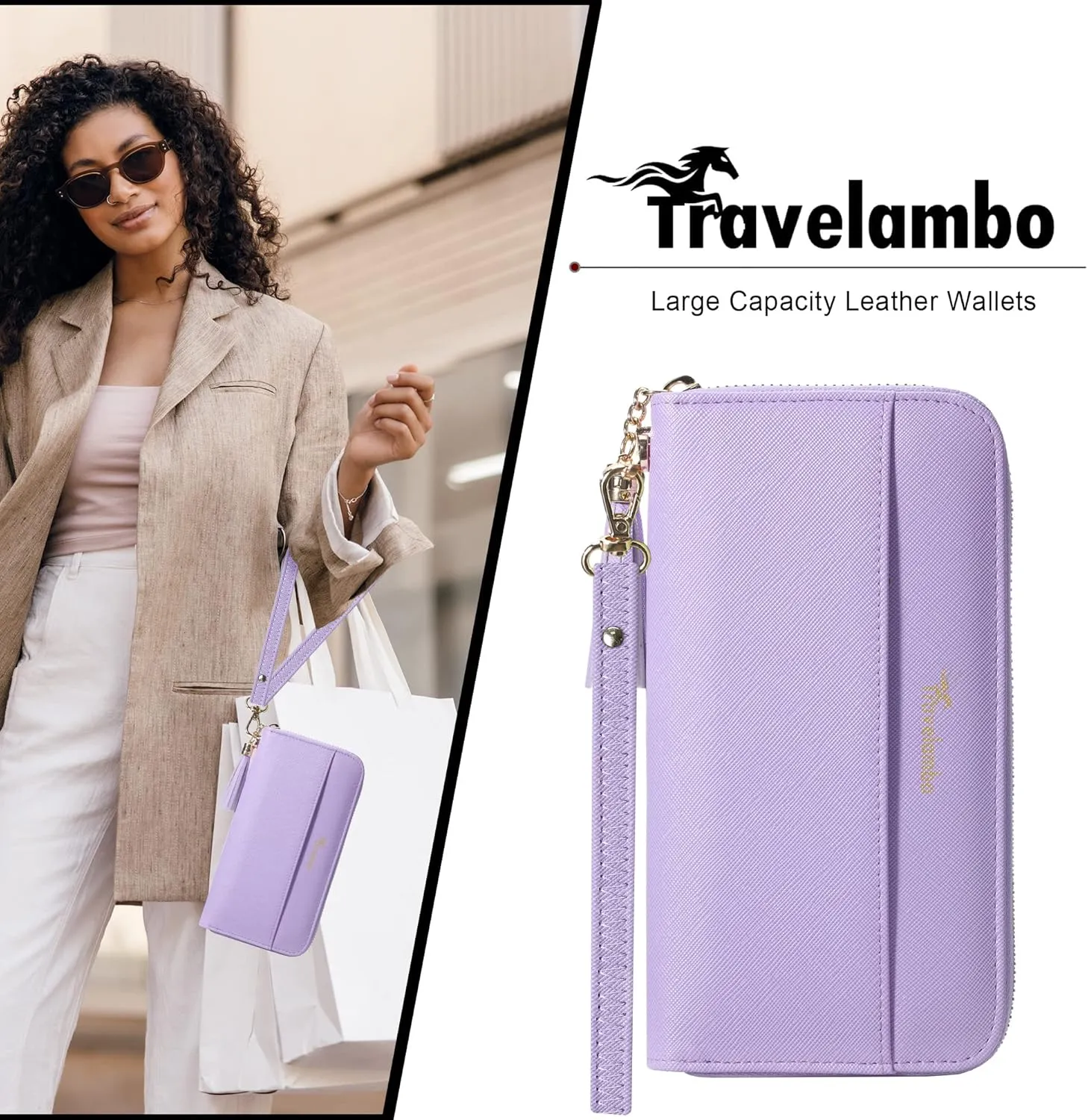 Travelambo Womens Wallet Tassel Bifold Ladies Cluth Wristlet Wrist strap Long Purse